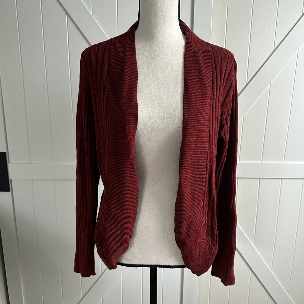 Coldwater Creek Burgundy Women's Ribbed Cardigan Sweater Size Medium 10 12
